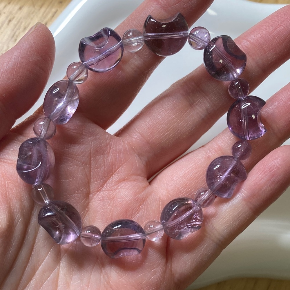Natural Amethyst Crescent Moon Bracelet • Purple Quartz Moon & Star Duo - Picture 6 of 7